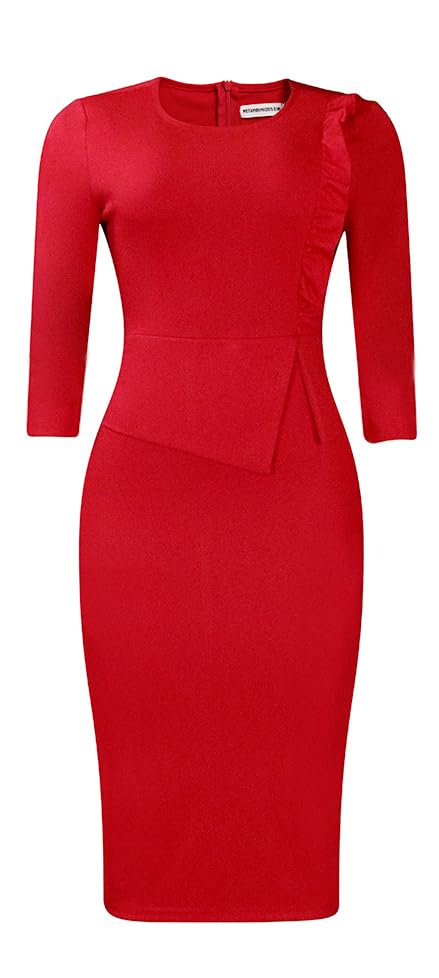 Image of Midi Dress for Women Elegance Church Dresses Office Work Bodycon Pencil Dress Casual Spring and Autumn Business Outfits