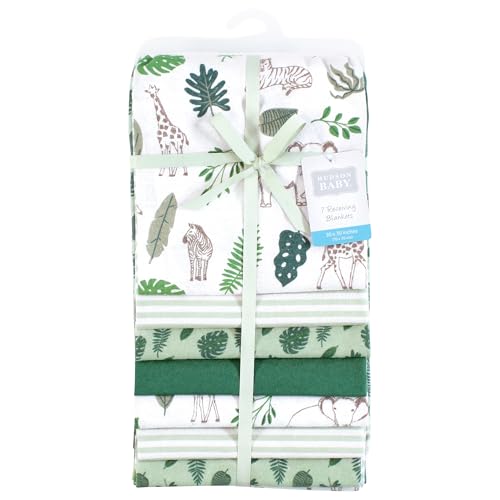 Image of Little Treasure Hudson Baby Cotton Poly Flannel Receiving Blankets Multipack, Green Jungle, 30x30 inches