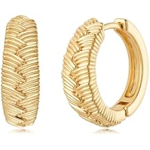 MYEARS Women Braid Earrings Gold Huggie Hoop Palm Leaf Sleeper 14K Gold Filled Small Simple Handmade Hypoallergenic Everyday Jewelry