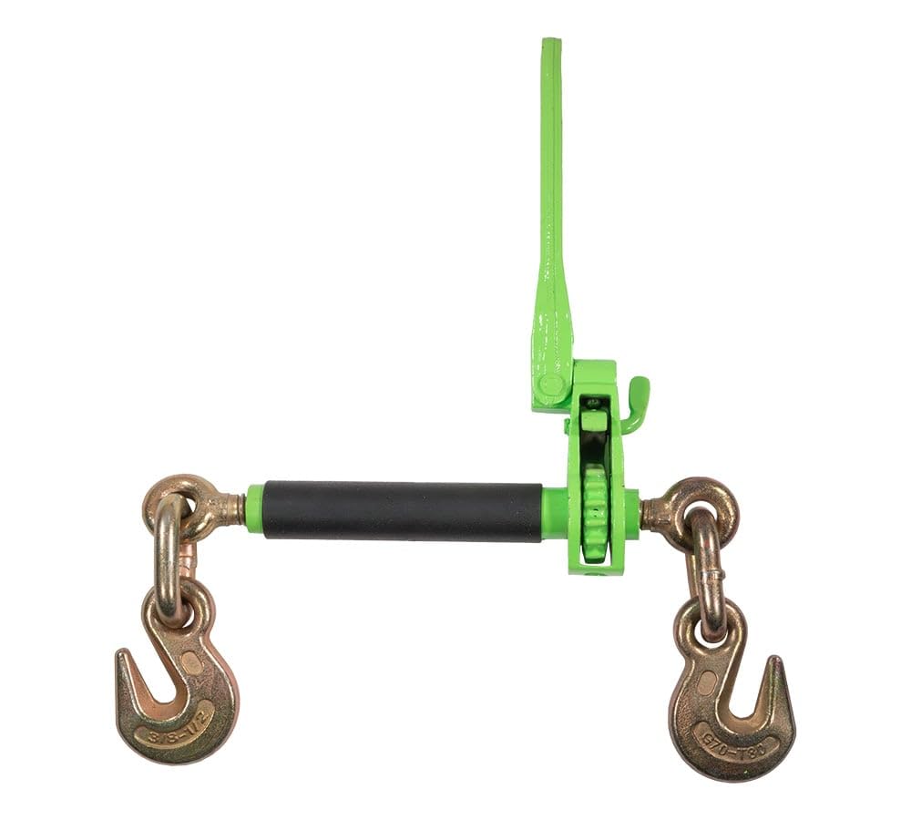 3/8"-1/2" Hi-Viz Green Heavy Duty Folding Handle Ratchet Load Binder w/Grab Hook 12,000 lbs WLL | Tie Down Hauling Chain Binders for Flatbed Truck Trailer
