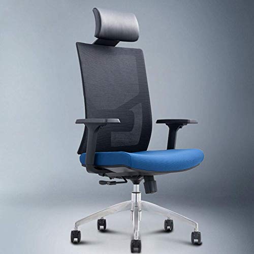 Office Desk Chair Ergonomic Office Chair, Swivel Backrest Computer Chair Nylon Feet Adjustable Lifting Armchair Conference Chair Boss Chair (Color : Blue, Size : Aluminum Alloy) (Blue Aluminum alloy)