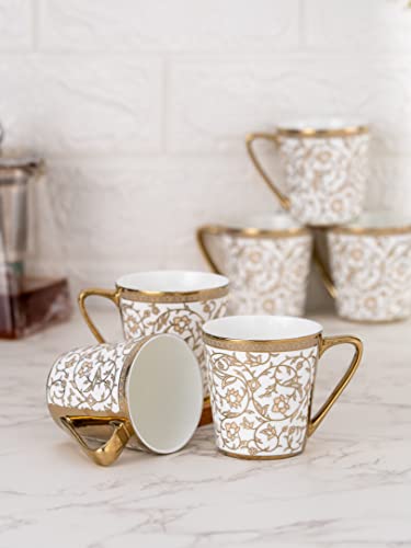 Image of Clay Craft Fine Ceramic Rock Coffee /Tea Cup Set of 6-200 ml Each - (Gold Print), Tea Cup Set of 6, Mugs for Coffee, Cups Set of 6, Mug Set, Ideal for Gifting, Perfect for Home and Office