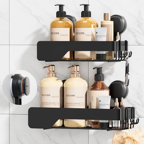 Image of TAILI Shower Caddy Suction Cup Rustproof Metal Visible indicator Black