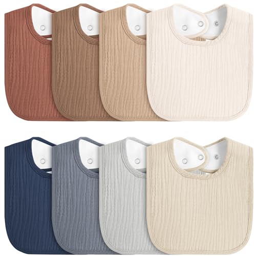 Image of MairMore 8-Pack Baby Muslin Bibs, Soft Cotton Drool Bibs for Boys Girls, Adjustable and Absorbent Newborn Bib Set for Feeding and Drooling