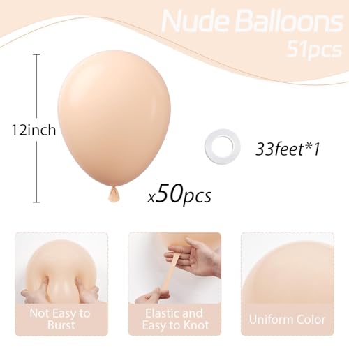 Image of Nude Balloons 12 inch, Beige Latex 50pcs Party Balloons | Neutral, Baby Shower, Gender Reveal, Birthday Party Decorations