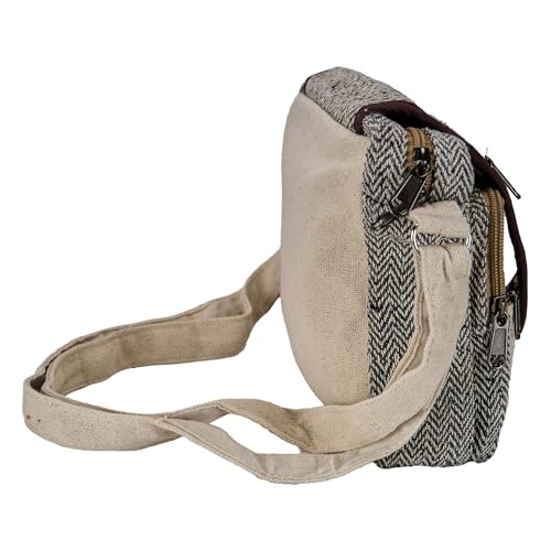 Zen Canyon Natural Hemp Herringbone Cross Body Purse Multipurpose Shoulder Bag, 8 x 8 Inches (Ivory/Brown)2