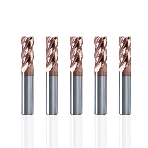 NZ 4 Flute 1/2" Square End Mill TiSiN-Coated Carbide HRC55 for Hardened Stainless Alloy Steel Titanium Cast Iron 5-Piece Set