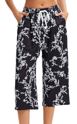 Women Pajama Pants Capri Cotton Sleep Lounge Pj Bottoms with Pockets4