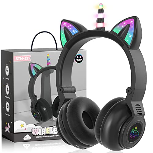 JYPS Unicornio Auriculares para Niños, Auriculares Inalámbricos Bluetooth Niña con Luces LED...