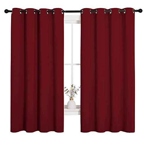Image of NICETOWN Christmas Burgundy Window Curtains Blackout Drapes, Thermal Insulated Solid Grommet Blackout Curtains /Draperies for Laundry Room (One Pair, 55 by 68-inch, Burgundy Red)