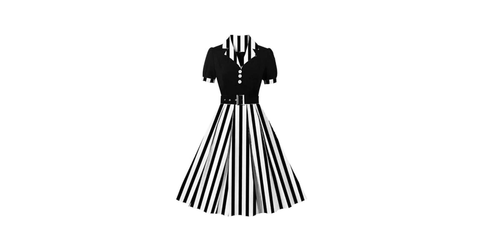 ABEHIK Women's 1950s Retro Dress Short Sleeve Notched Lapel