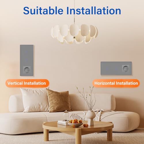 BSEED Touch Lichtschalter mit Steckdosen doppelte 1 Fach 1 Weg Wandschalter mit einer Steckdose Unterputz Touchscreen-schalter mit Glasrahmen 228mm Grau
