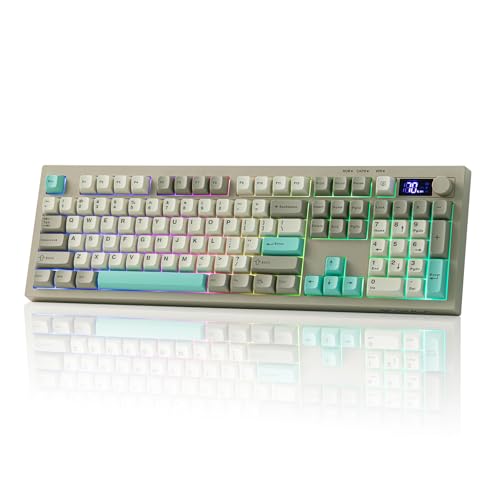 EPOMAKER Aula S102 Pro Teclado Silencioso para Juegos de Membrana con Pantalla TFT, Control de Volumen&Teclado Numérico, BT/2.4G/USB, RGB, Estructura de Silicona Suave, para Gaming/Oficina (Gris)