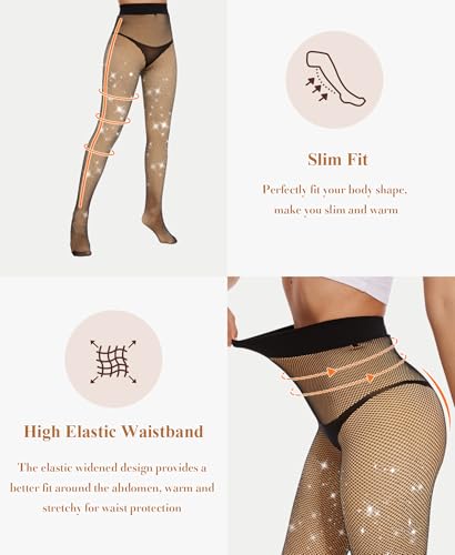 RISSCAN Fleece Lined Tights for Women Opaque Warm Control Top Pantyhose Thermal leggings Stirrup Footed Tights for Winter(250g Sparkly Fleece Lined Fishnet Footed,XL)2