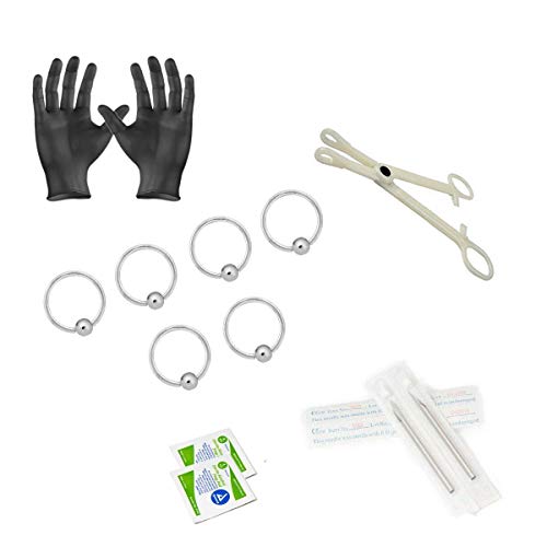 Body Septum Piercing Kit 14G 16G Tools for Nose Tongue Lip Ear Eyebrow Belly Button Cartilage Tragus Industrial Barbell Helix Daith Piercing Jewelry Clamps