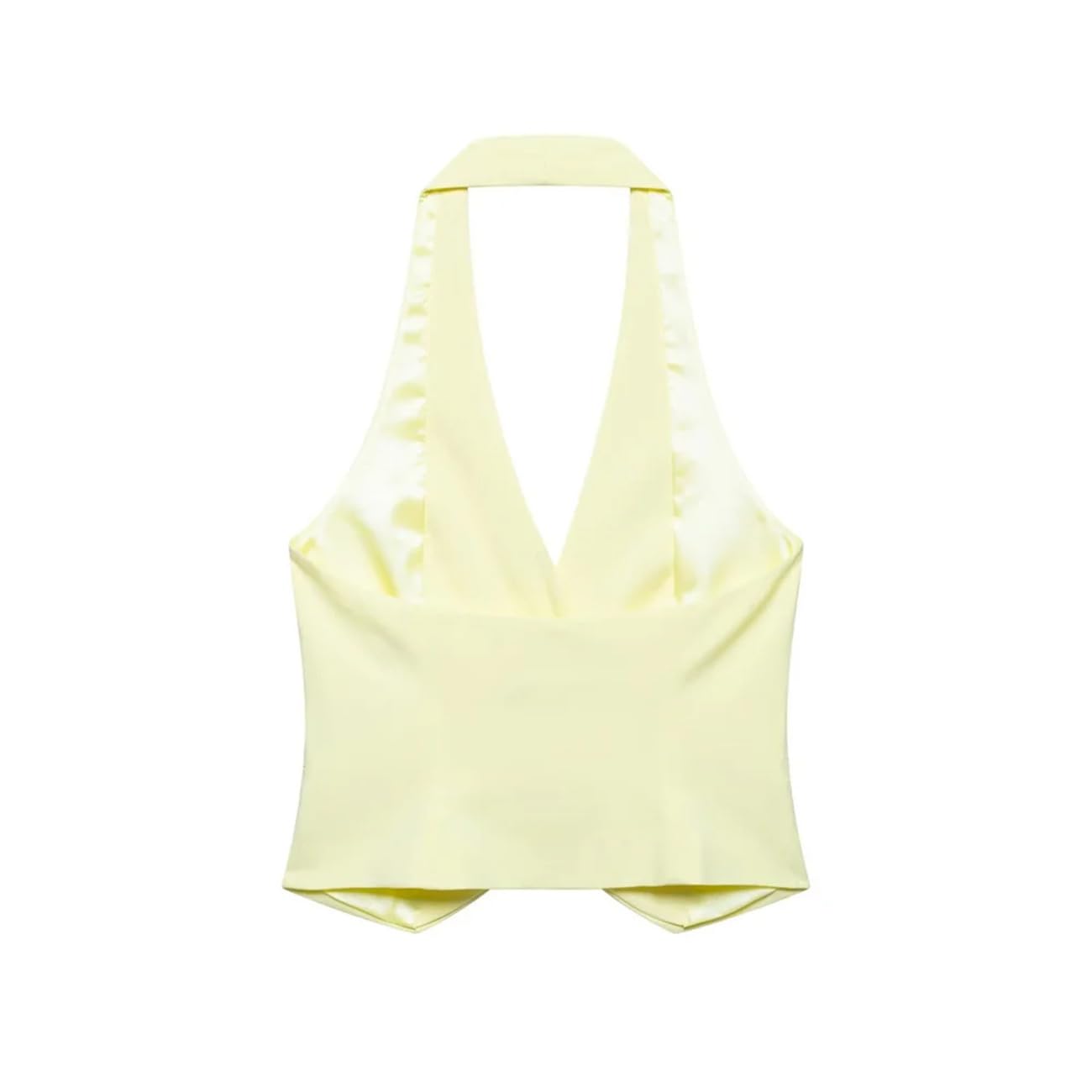 Completo da donna giallo chiaro con bottoni dorati e pantaloni a gamba larga plissettati a due pezzi