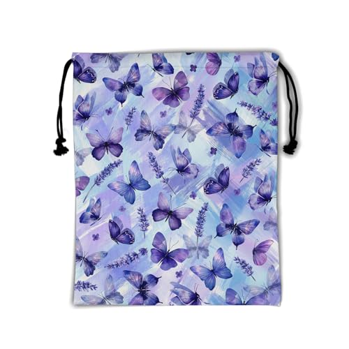 Image of Purple Butterfly Flower Grip Bag Small Drawstring Gymnastics Athlete Bag for Sport Dance Storage