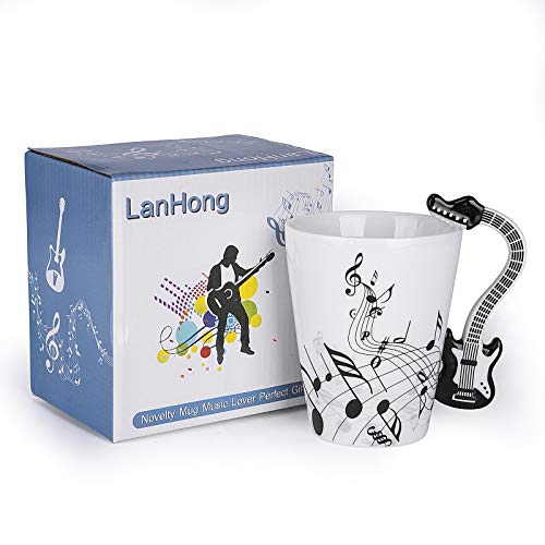 LanHong - 13.5 Ounce Guitar Mug Music Note Coffee Mug Ceramic Guitar Music Cup Mug Gifts for Guitar Players Musicians