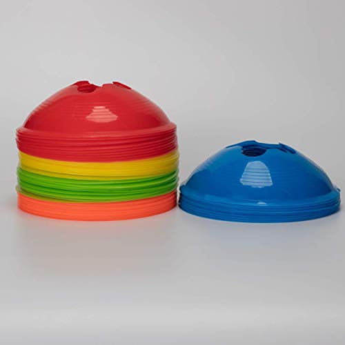 Kevenz Soccer disc Cones,More Thicker, More flexible,Multi Color Cone for Agility Training, Soccer, Football, Kids, Field Marker(50-Pack,Red,Blue,Orange,Yellow,Green)