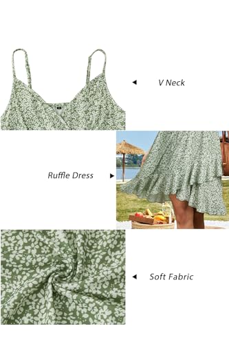 Image of ULTRANICE Womens Summer Dresses Floral V Neck Ruffled Hem Spaghetti Spring Casual Beach Outfits Flowy Wrap Sun Dress