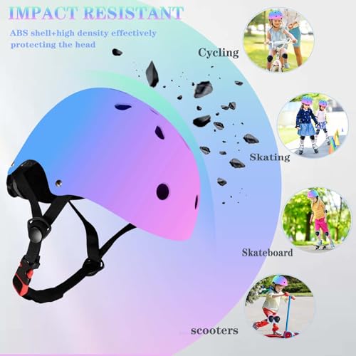 Image of FOOKCIAN Kids Helmet,Toddler Skateboard Helmets for Ages 2-3-5-8-14 Years Boys Girls with Knee and Elbow Pads Wrist Guards fit Roller Skates,Skateboarding,Skating Scooter Adjustable Kids Helmet