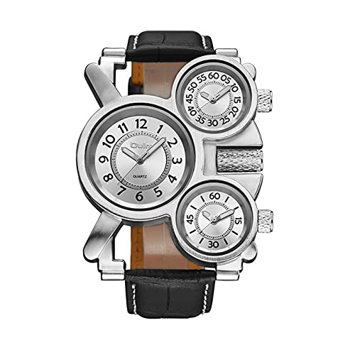 VDYXEW Montre rétro Oulm pour homme Steampunk - Cadran à quartz à 3 mouvements et bracelet en cuir, Blanc Cover
