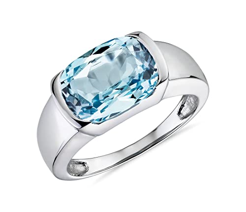 JewelryGift Bijoux 925 Argent Sterling Argent Simple Bague Naturelle Bleu Topaze Pierre gemme de Conception Sami-Bijouterie Bague pour Hommes Taille: v Cover