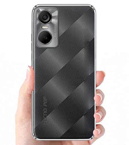 Image of Transparent Soft Silicone TPU Flexible Back Cover Compatible with Tecno Pop 6 Pro and Screen Guard