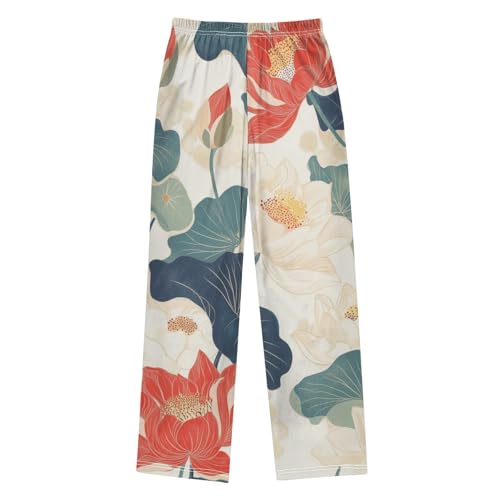 ZZXXB Lotus Flower Boys Long Pants Soft Trousers Elastic Waist Kids Lounge Bottoms with Pockets S-XL2