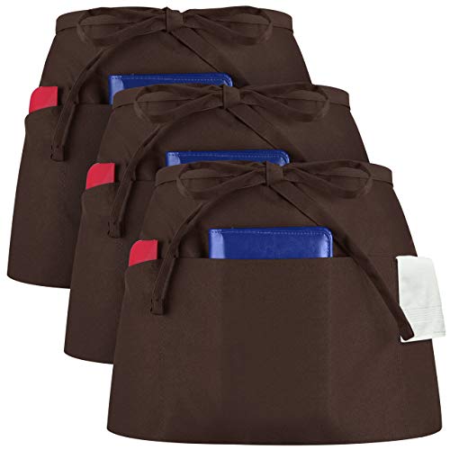 Syntus 3 Pack 3 Pockets Waterdrop Resistant Waitress Waist Apron115-inch Brown