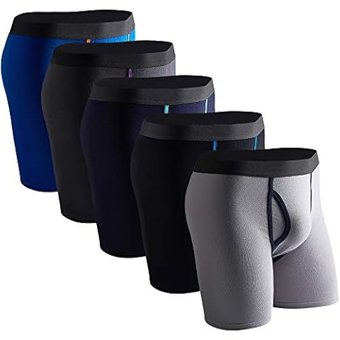 DODOMIAN Mens Boxer Shorts 5 Pack No Ride-up Cotton Trunks Underwear Open Fly with Pouch Cover