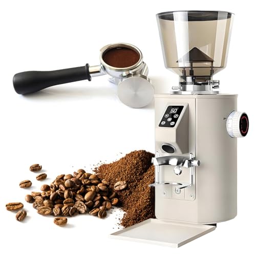 Molinillo de Café Comercial, Molinillo de Café Eléctrico 350w de Muelas Planas con 9 Ajustes Precisos Control Táctil, Máquina de Espresso con Tolva de Gran Capacidad, Bandeja de Posos de Café Beige