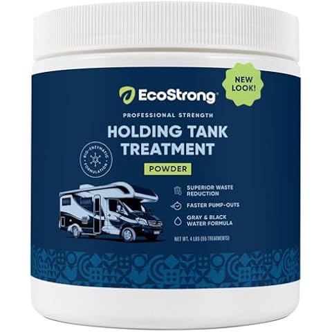 Eco Strong RV Toilet Treatment Powder | Black Holding Tank Deodorizer and Waste, Tissue, Sewage Digester - Perfect for Campers, RVs, Boats | 55 Treatments, 4 Lbs Cover