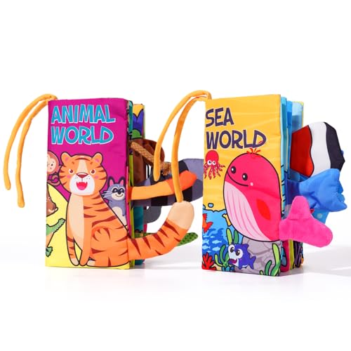 YySiRui Baby Books 0-6 Months, 2PCS Crinkle Books for Babies, Touch and Feel Sensory Cloth Book 6-12 Months, Tummy Time Toys, Baby Toys for Newborn, 6 Page