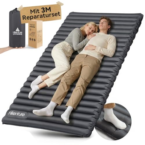 HIKENTURE Aufblasbare Isomatte für 2 Personen, Camping Isomatte Ultraleicht, Camp Luftmatratze Schlafmatte 120cm mit Pumpsack, für Outdoor, Wandern, Strand, Grau
