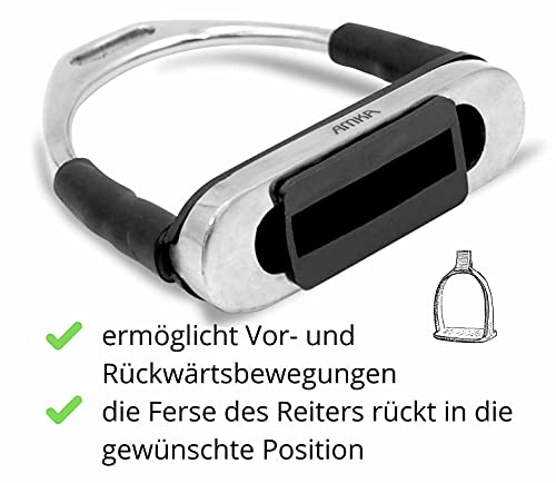 Foto von Reitsport Amesbichler Sicherheitssteigbügel Edelstahl Flexibel Bügel mit Gelenk Schwarze auswechselbare Einlagen