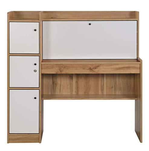 Image of DeckUp Plank Versa Engineered Wood Study Table and Office Desk (Wotan Oak and White)