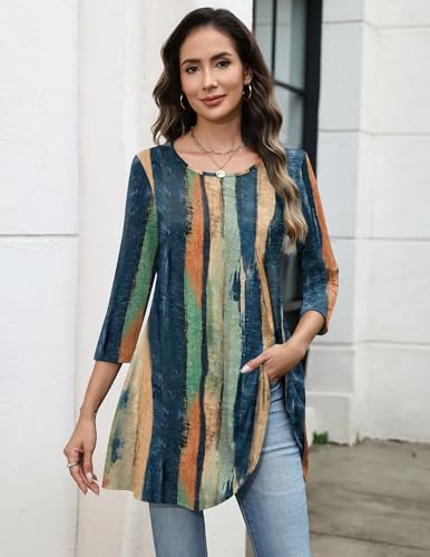 Image of Zeagoo Women Tops 3 /4 Sleeve Dressy Casual Plus Size Tunics Loose Blouses