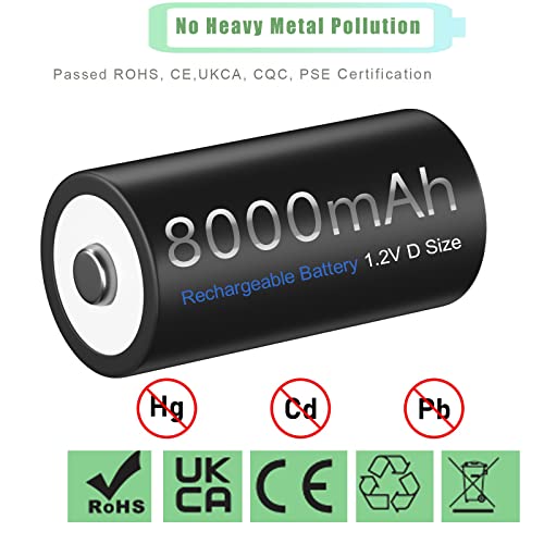 Palowextra Premium Rechargeable D Battery, 6 Pack High Capacity 8000Mah 1.2V Nimh D Size Batteries #TOP5