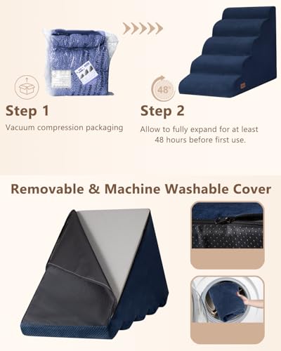 Image of Aodisman Dog Stairs for High Beds,5 Step Pet Ramp for Dogs and Cats,22.4 inch H | High-density foam dog steps for beds and window sills, with a non-slip bottom for puppy and older cat,comfortable,Blue