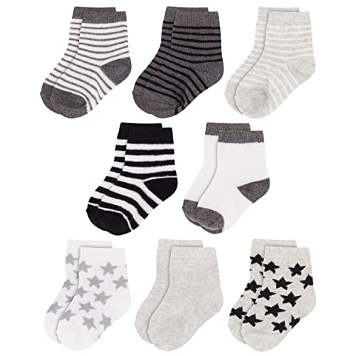Image of Rising Star Baby Socks for Boys & Baby Girl Newborn Socks - Crew Ankle Cotton Infant Socks 0-6, 6-12 months (8 pack)