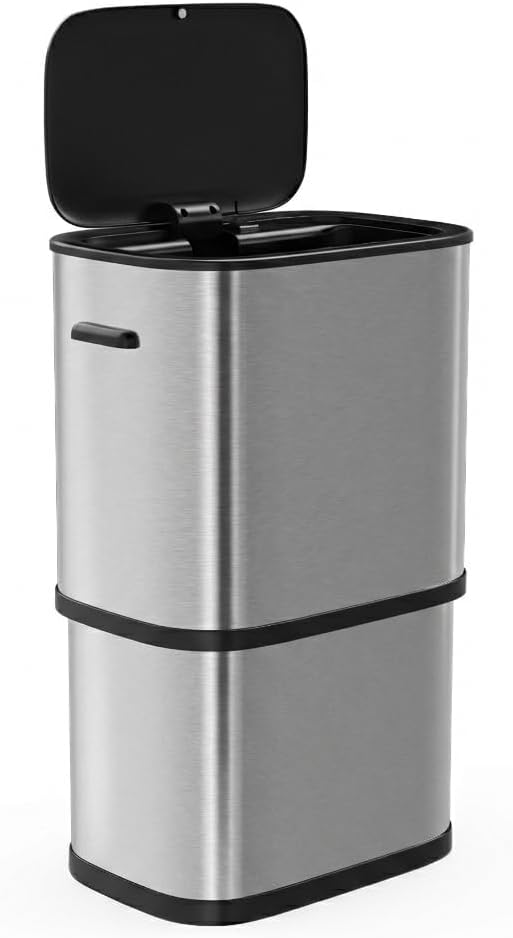 Furnify 16 Gallon / 60L Automatic Kitchen Trash Can, Motion Sensor Stainless Steel Garbage Bin with Lid, Fingerprint-Resistant & Soft Close, Large Capacity for Home, Office & Commercial, Silver