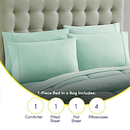 King Size Comforter Set with Sheets - 7-Piece Bedding Collection - 1 Comforter, 1 Fitted Sheet, 1 Flat, 4 Pillowcases - Deep Pocket - Soft & Breathable Premium Quality - Ideal for All Seasons, Mint