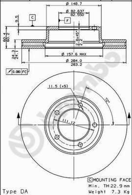 BREMBO 09.3825.10, 2 szt Tarcze Hamulcowe przód 284mm