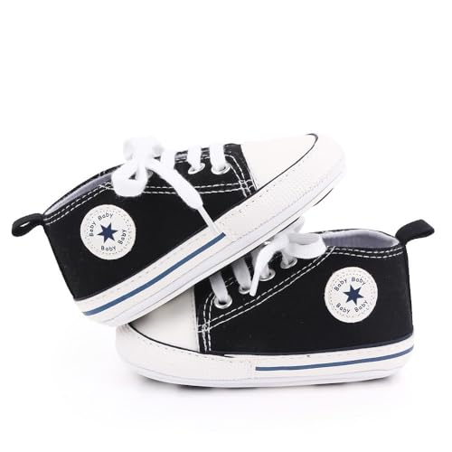 Image of Unisex Baby Girls Boys Canvas High-top Shoes, Newborn Infant Anti-Slip Soft Sole Frist Walking Breathable Sneakers