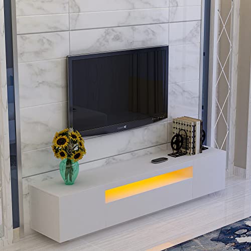 Wersmt White Modern Led Tv Stand For Up To 85 Inch Tv With 16 Color Rgb Led Lights Tv Tables For Bedroom Living Room, White #TOP1