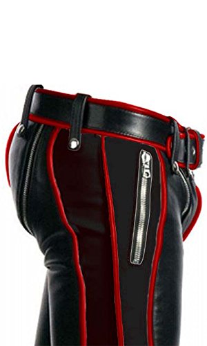 Sexy Real Black RED Leather Heavy Duty Bondage Pants Jeans BLUF Gay3