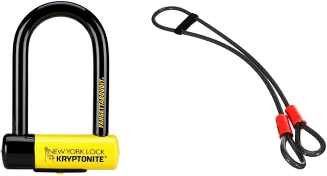 Kryptonite New York FAHGETTABOUDIT Lock - Yellow, Mini & Loop Cable Krypto Flex 213cmx10mm, Grey