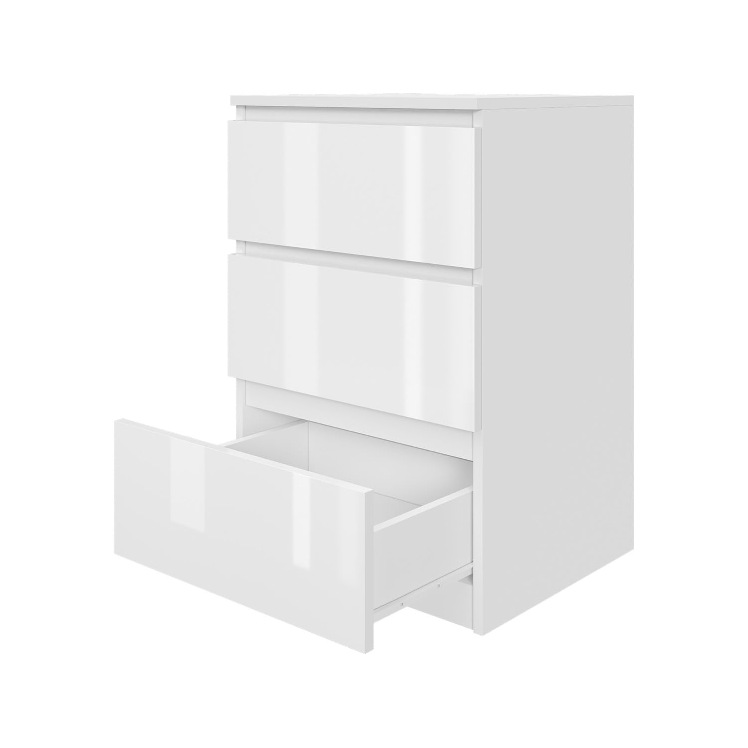 Mebligo - Kommode mit 3 Schubladen 50 cm Breit, Komodenschrank für Schlafzimmer, Wohnzimmer, Kinderzimmer, Jugendzimmer und Büro (B:50 x H:75 x T:40 cm) - Weiß Hochglanz