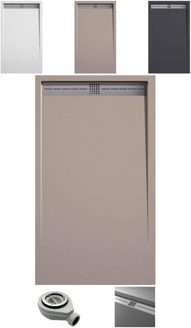 Plato de Ducha Antideslizante Resina 70x150cm. Plato Ducha Resistente Agentes Químicos. Antibacteriano. Incluye Rejilla Desagüe Ducha y Válvula Sifón
